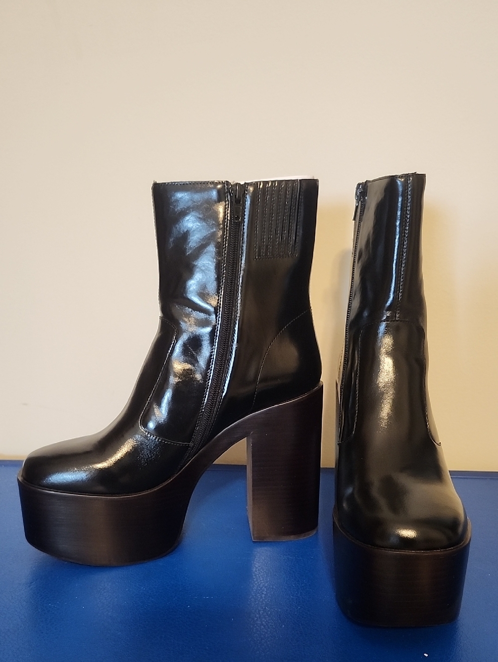 Jeffrey Campbell Black Patent Platform Ankle Boots